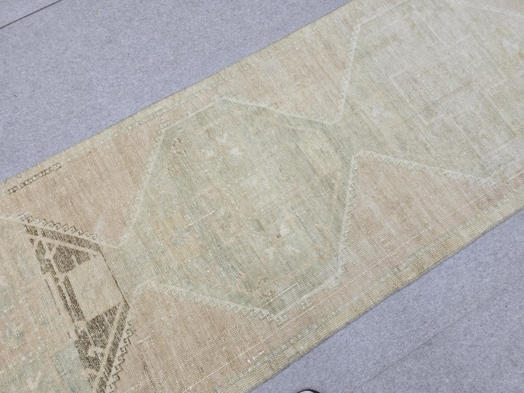 Turkish Rug 3x12, Neutral Runner Rug, Faded Distressed Wool Hallway Runner, Muted Oushak Stair Runner, Vintage Boho Kitchen Carpet