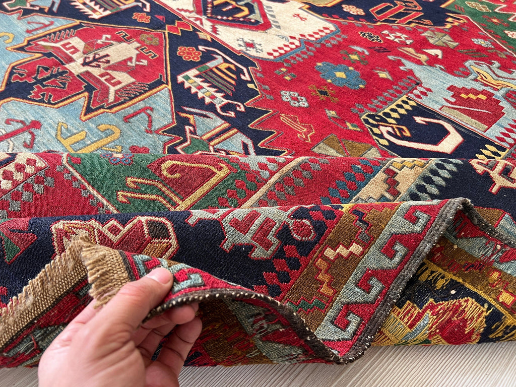 7x10 ft Antique Soumak Rug: Hand-Knotted Tribal Wool Rug