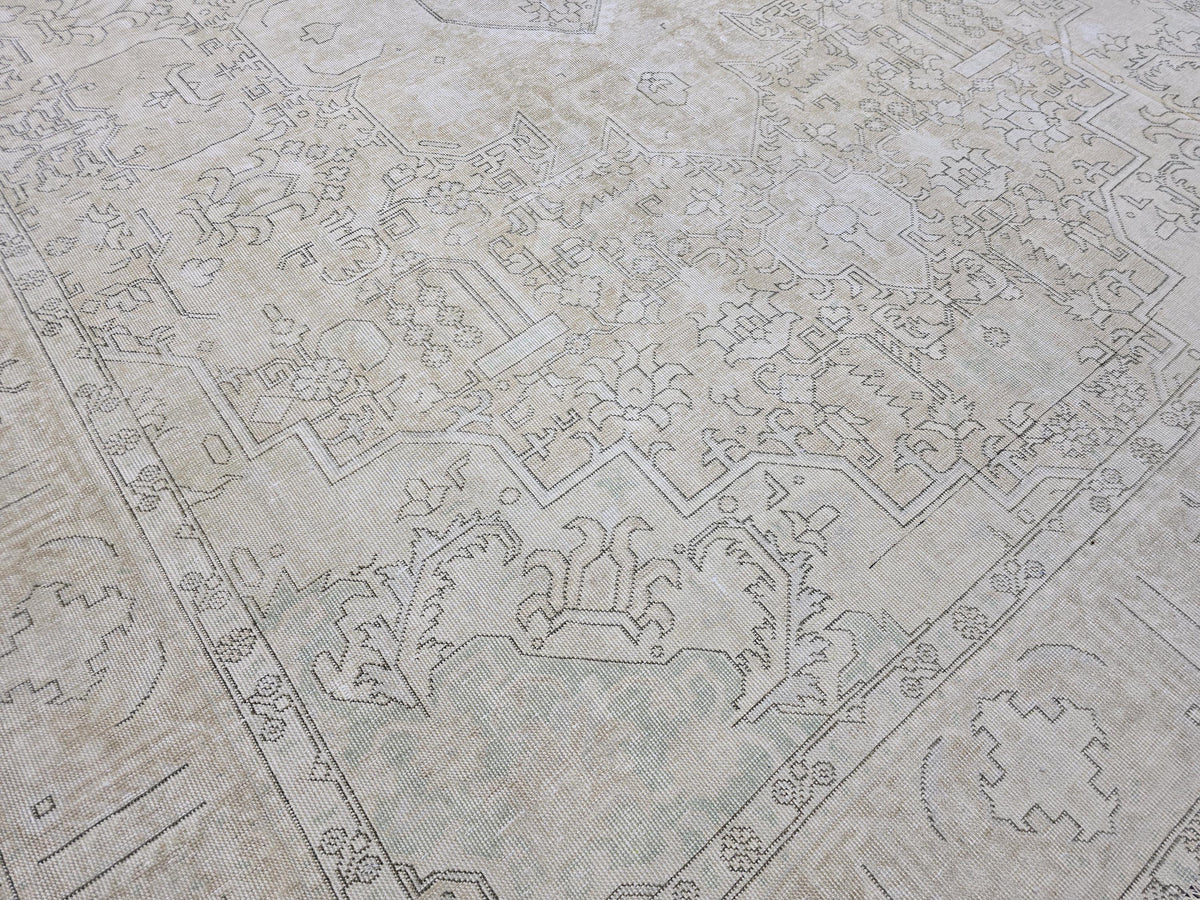 Oversized Neutral Oushak Rug: 9x12 Vintage Turkish Wool Carpet