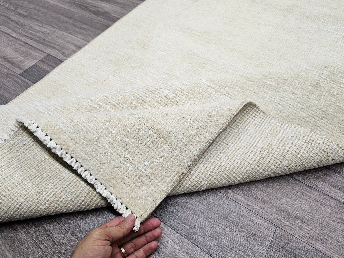 Neutral Turkish Runner Rug: 3x12 Vintage Hand-Knotted Wool Oushak