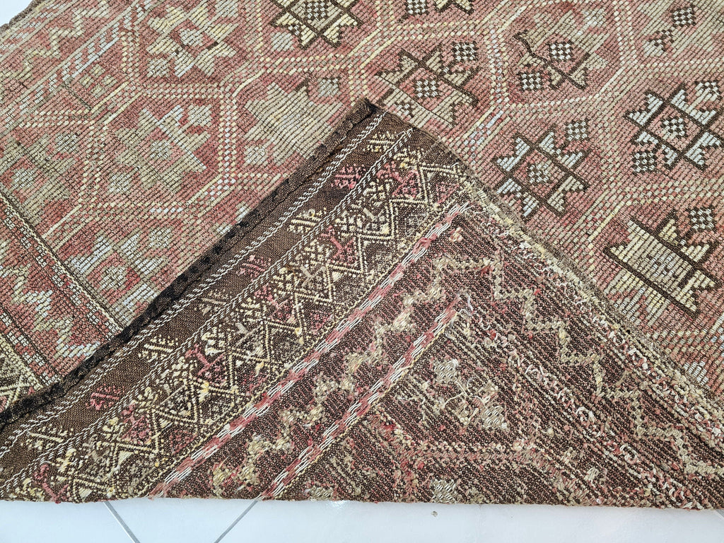 Hand Knotted Wool Turkish Rug: Vintage Bohemian Kilim (5.10x9.90 ft)