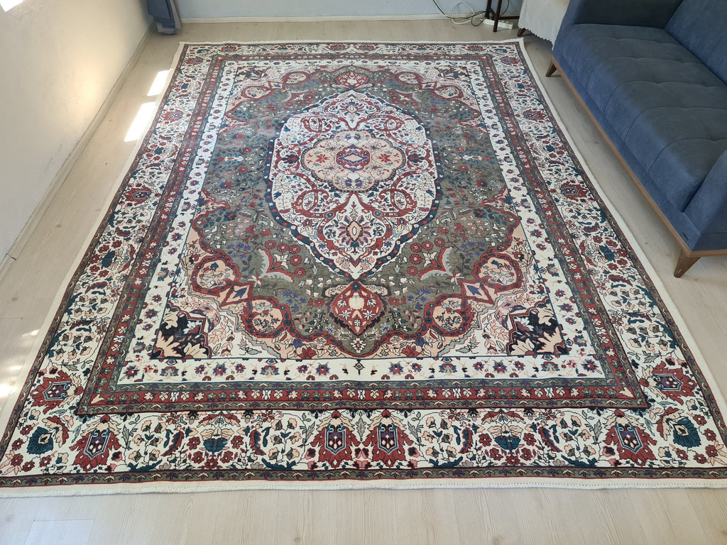 Handmade Oushak Rug 9x13: Large Colorful Vegetable Dyed Wool Oriental Carpet