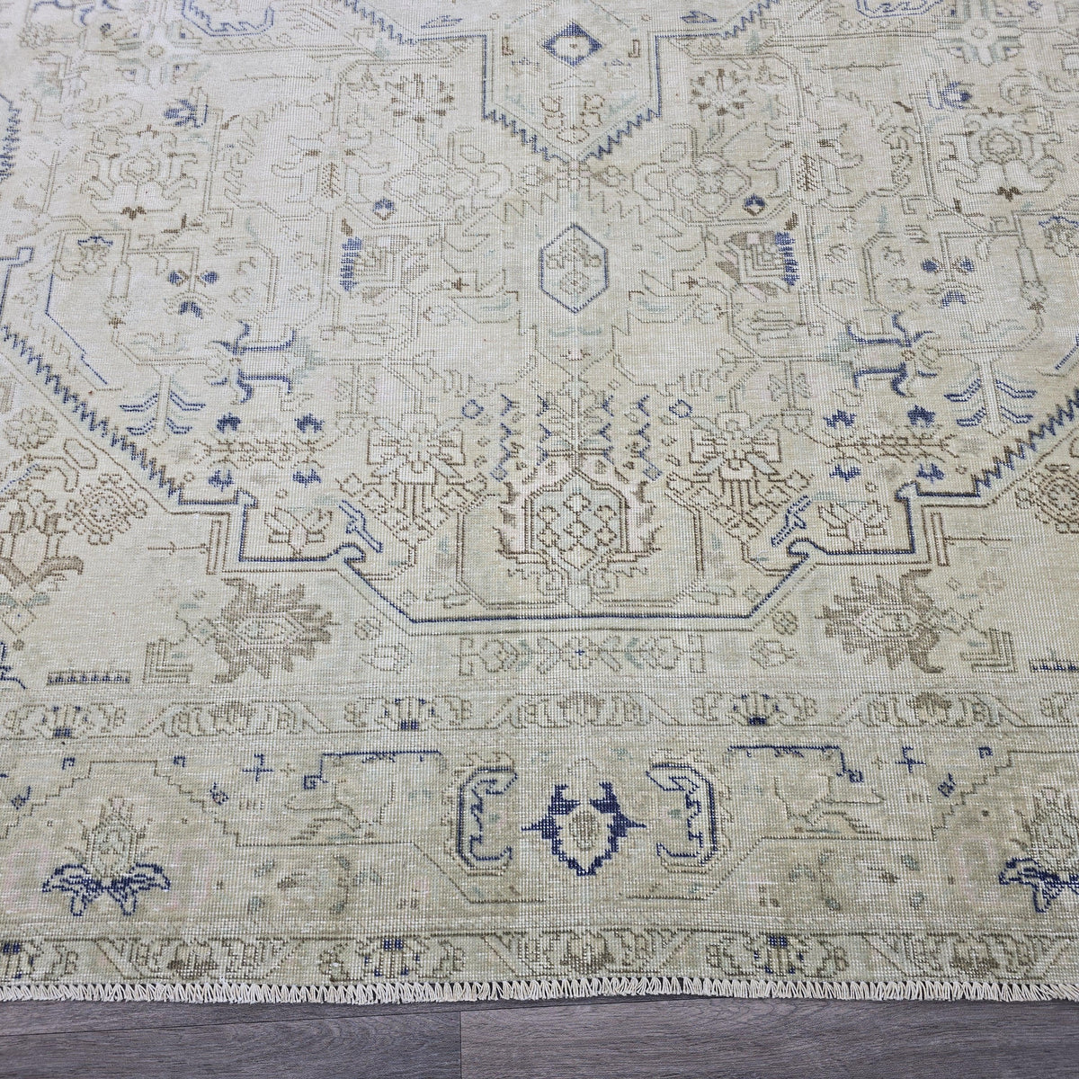 Antique Turkish Rug 10x12 Blue Cream Medallion Vintage Wool Area Rug Bedroom