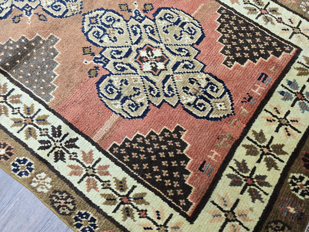Vintage Turkish Runner Rug: 3x10 Brown Wool Hallway Oushak Rug
