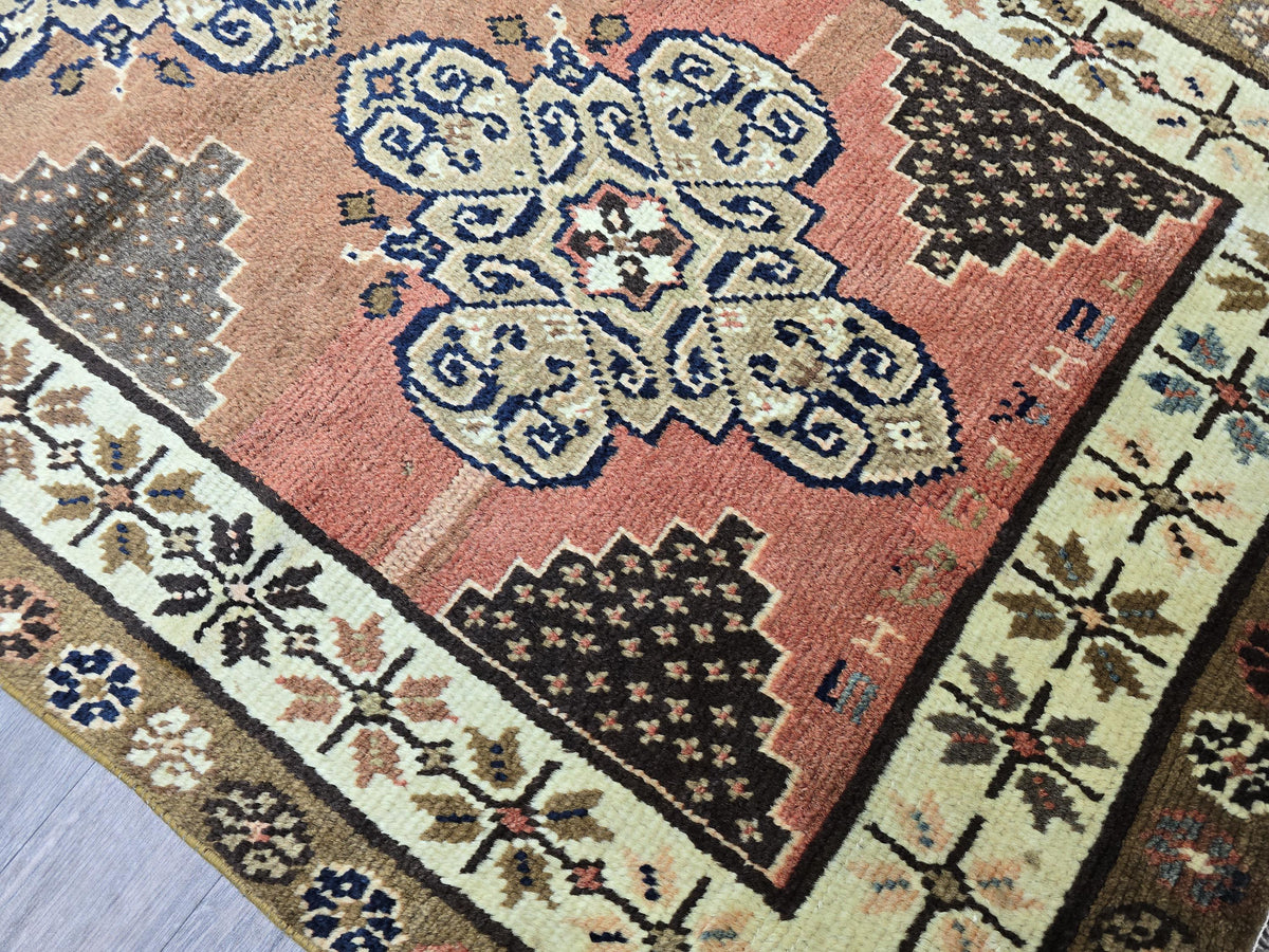 Vintage Turkish Runner Rug: 3x10 Brown Wool Hallway Oushak Rug