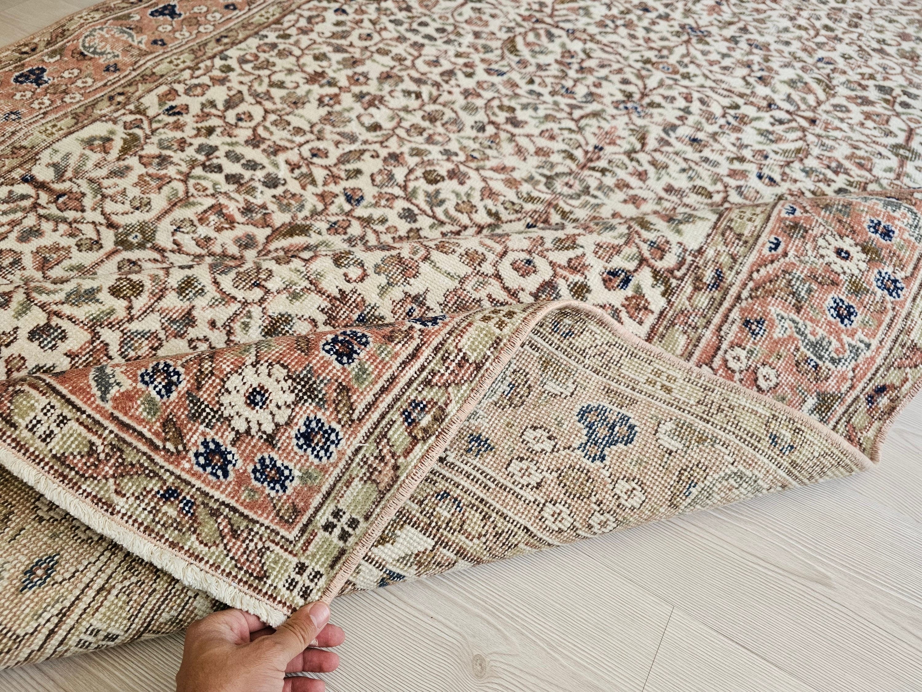 Hand Knotted Turkish Wool Rug: 6x9 Vintage Bohemian Oushak Carpet