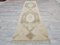 Neutral Turkish Oushak Runner Rug: Hand-Knotted Wool Boho Decor (3x11.5 ft)