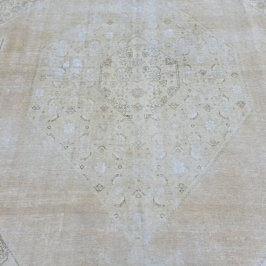 Oversized Blush Vintage Turkish Rug: 9x12 Neutral Wool Area Rug