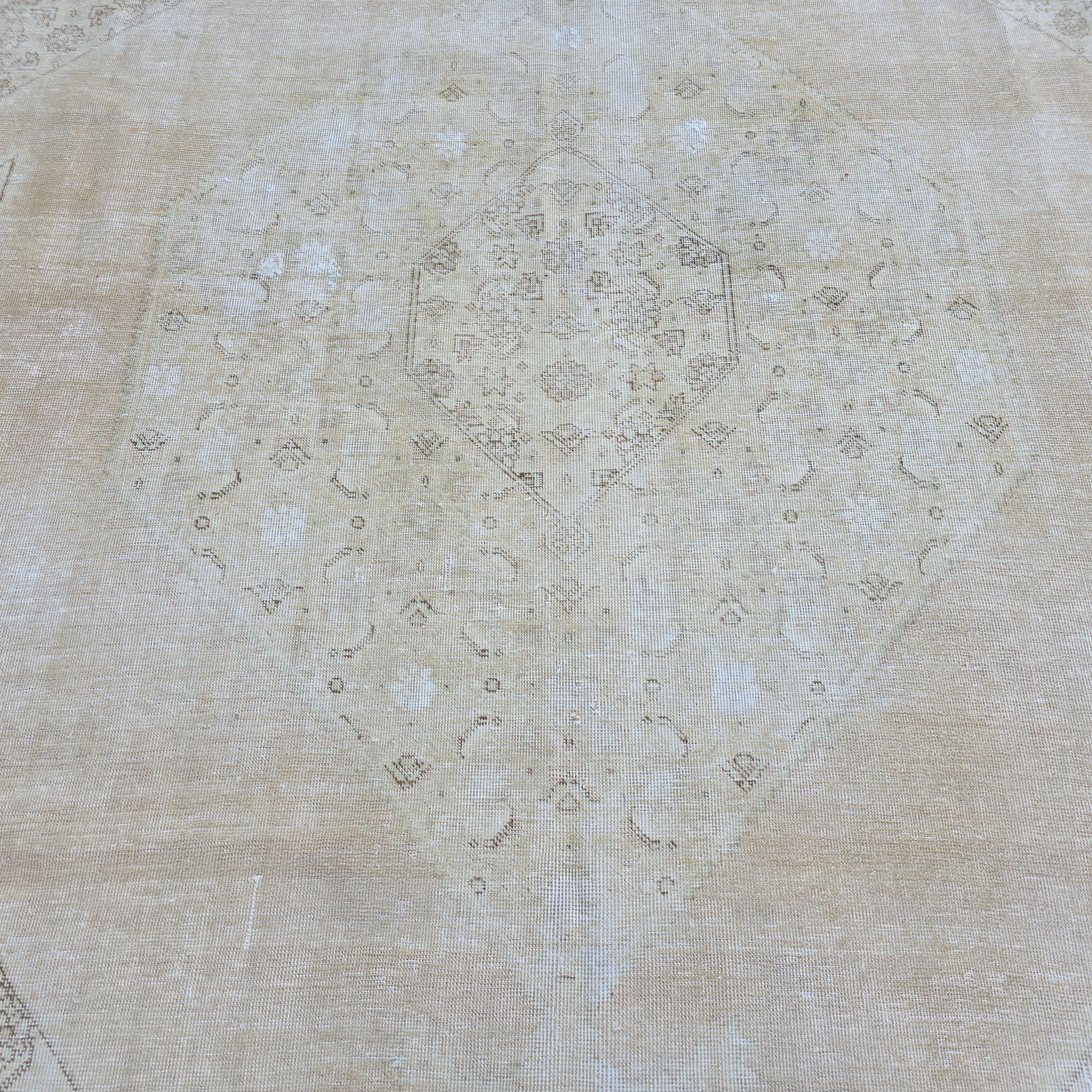 Oversized Blush Vintage Turkish Rug: 9x12 Neutral Wool Area Rug