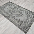 4x7 Overdyed Turkish Wool Rug: Floral Oushak Rug