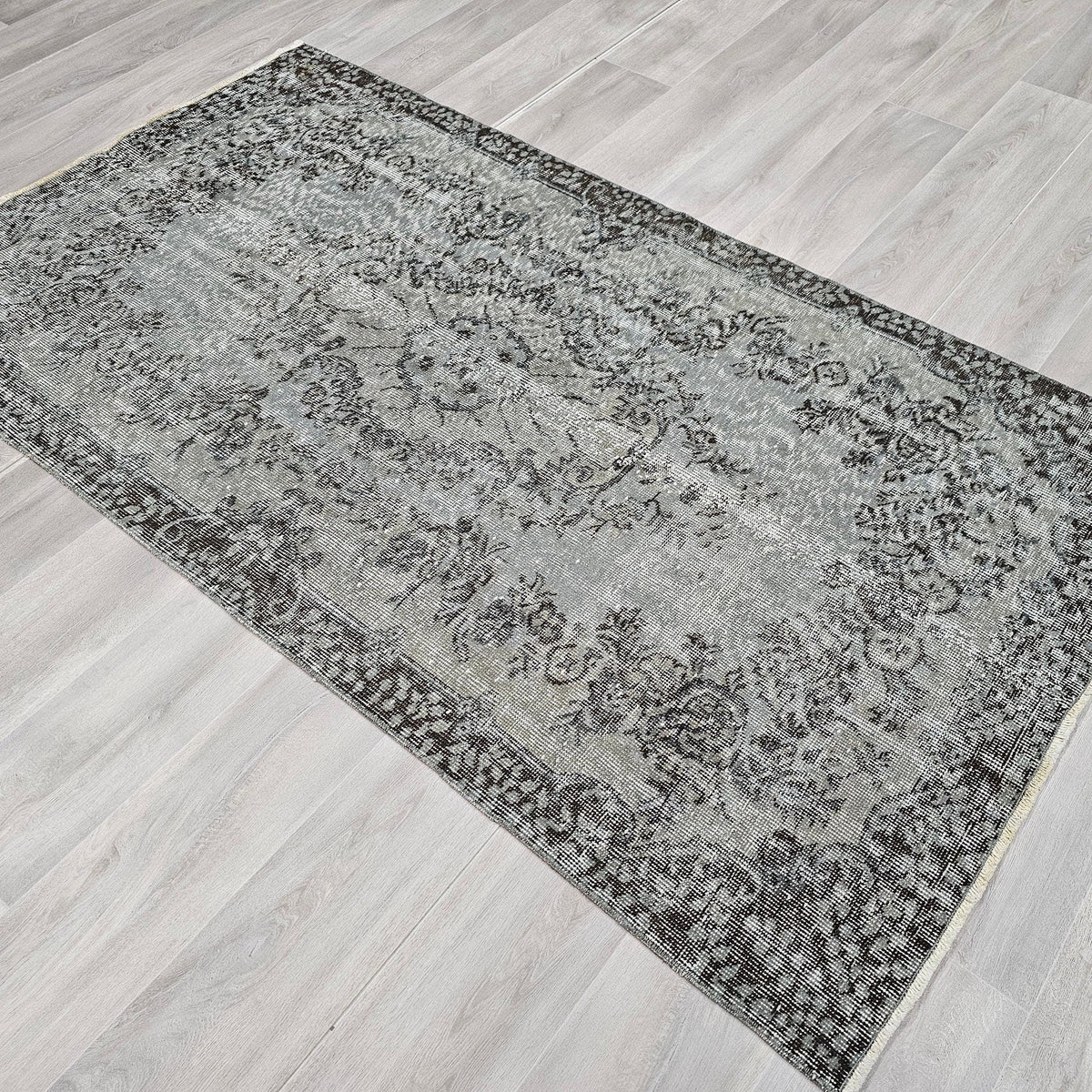 4x7 Overdyed Turkish Wool Rug: Floral Oushak Rug