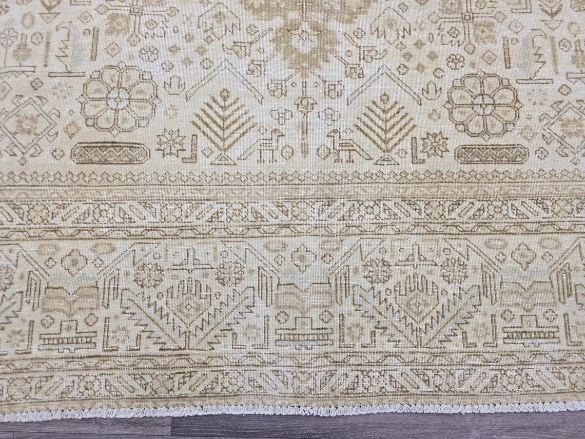 10x12 Turkish Area Rug: Neutral Beige Oushak Style Area Rug, 9'6" x 12'1"