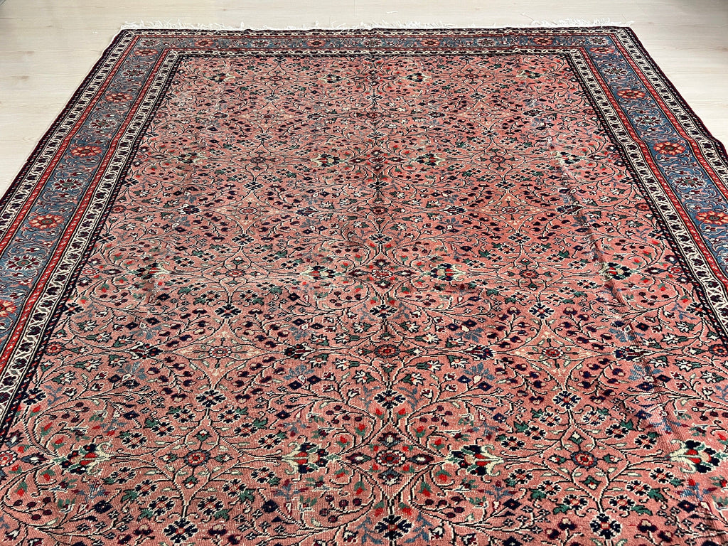 7x10 Vintage Turkish Oushak Rug: Hand-Knotted Floral Wool Carpet
