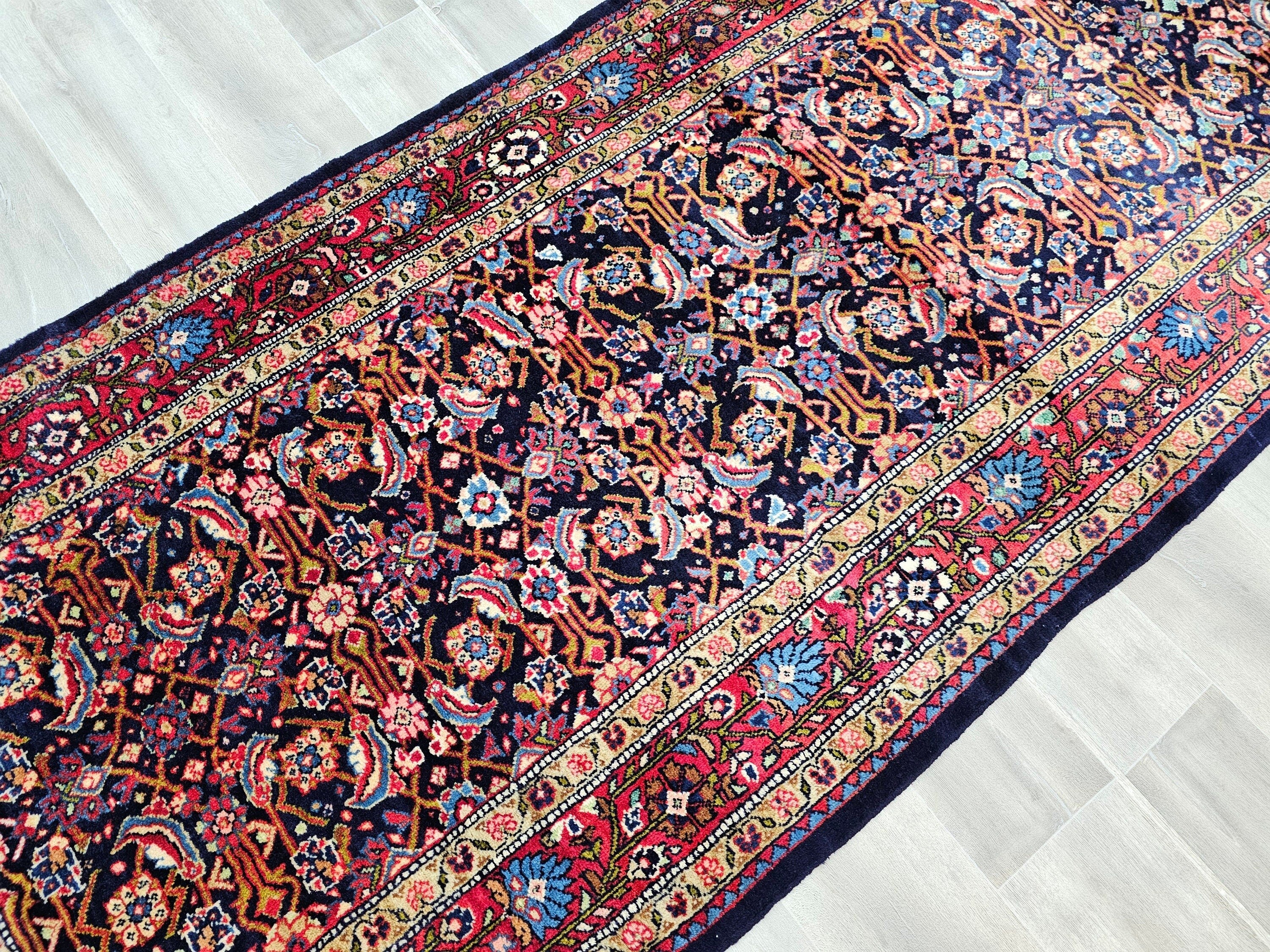 Hand Knotted Wool Turkish Runner Rug: Vintage Anatolian Design (3.90x10.50 ft)