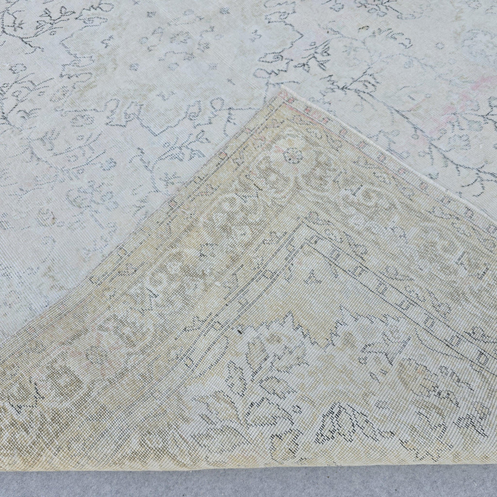 Vintage Hand-Knotted Turkish Oushak Rug: 7x10 Faded Area Rug