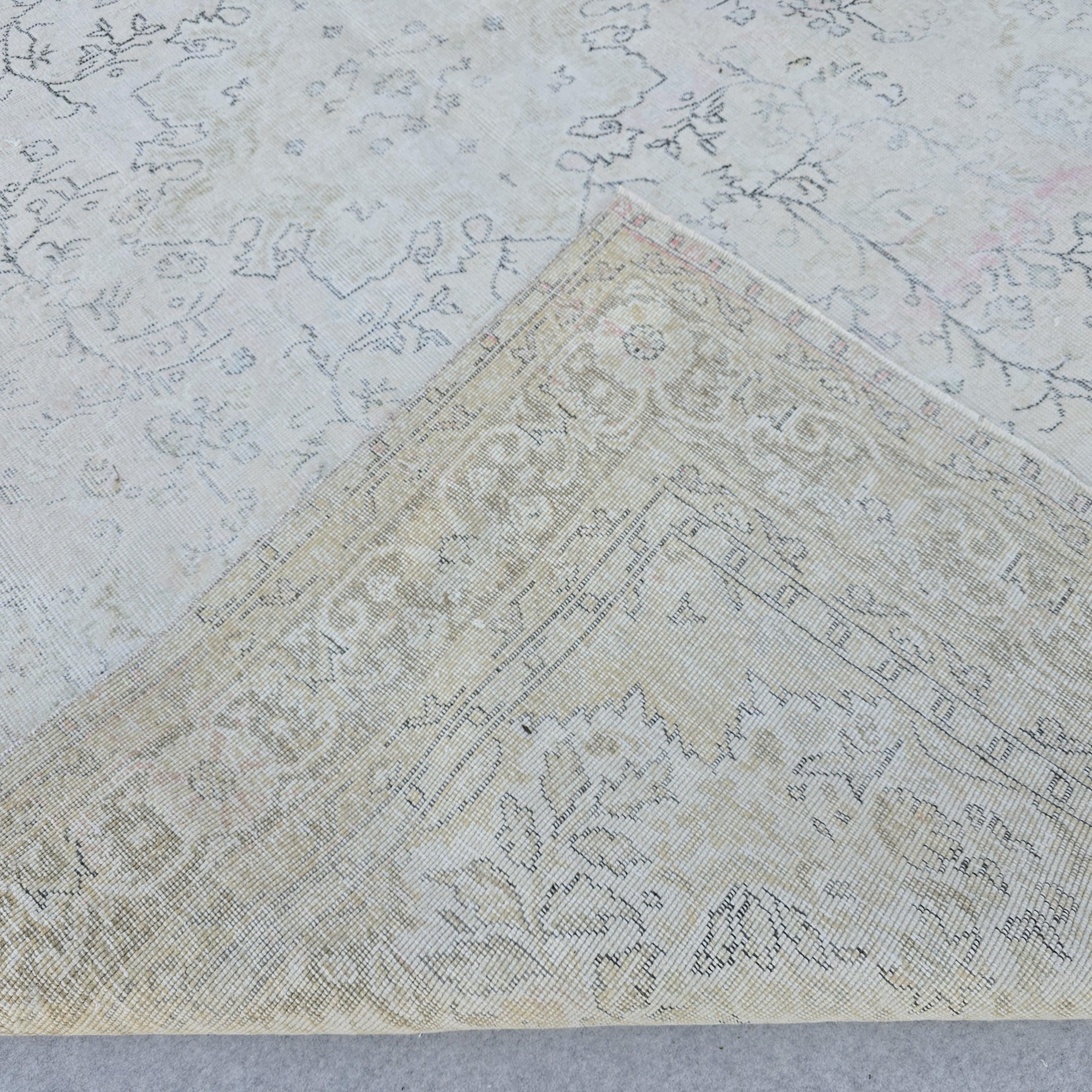 Vintage Hand-Knotted Turkish Oushak Rug: 7x10 Faded Area Rug
