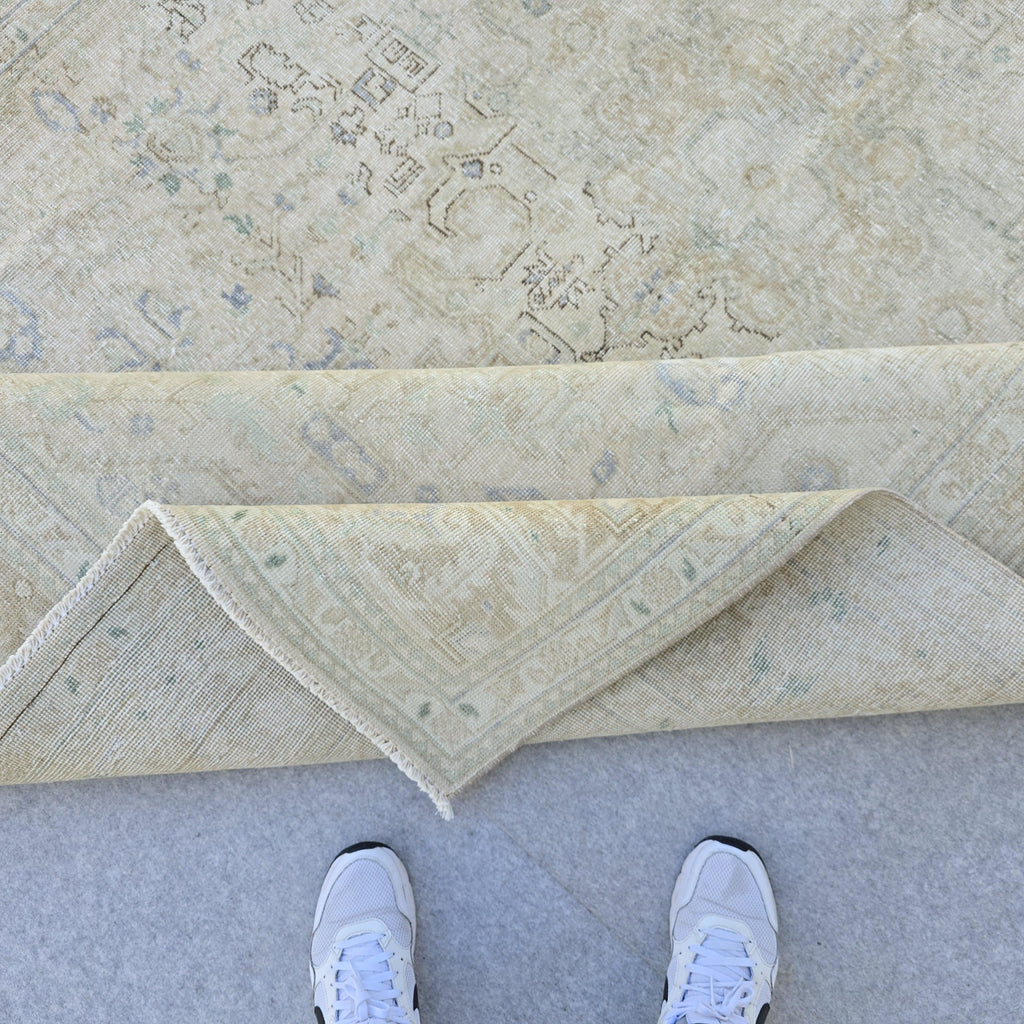 Hand-Knotted Neutral Oushak Rug: 8x11 Vintage Turkish Wool Area Rug