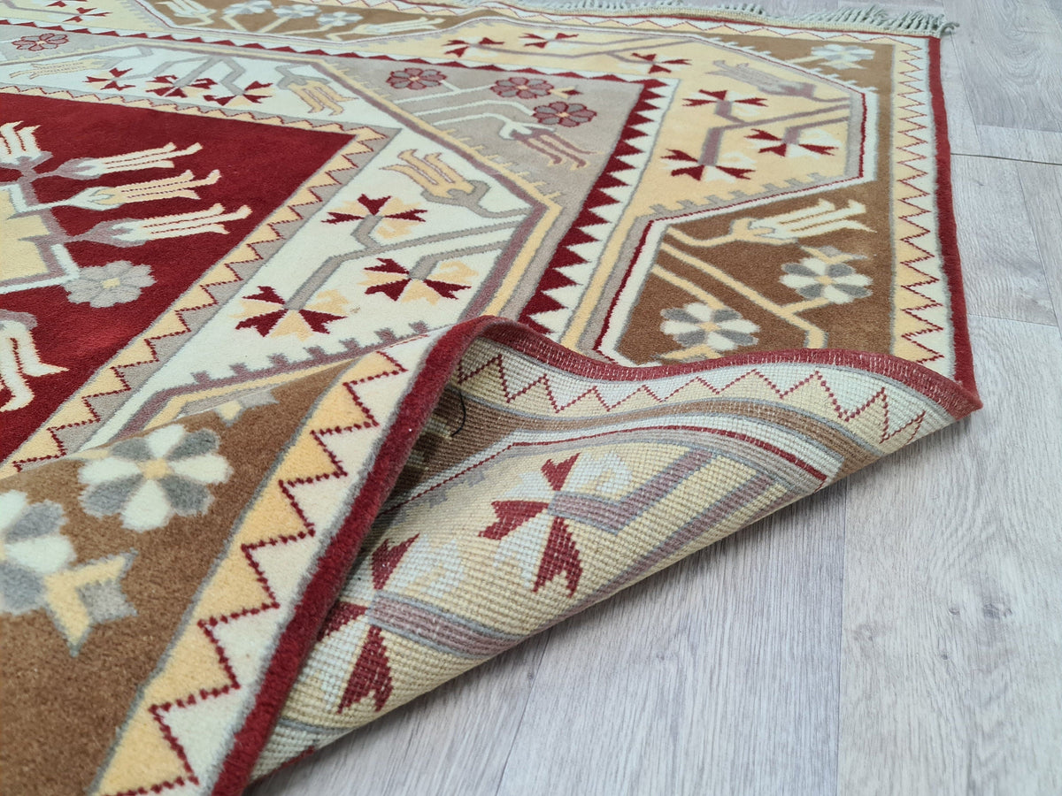 Hand Knotted Wool Oushak Rug: 6x9 Vintage Turkish Carpet