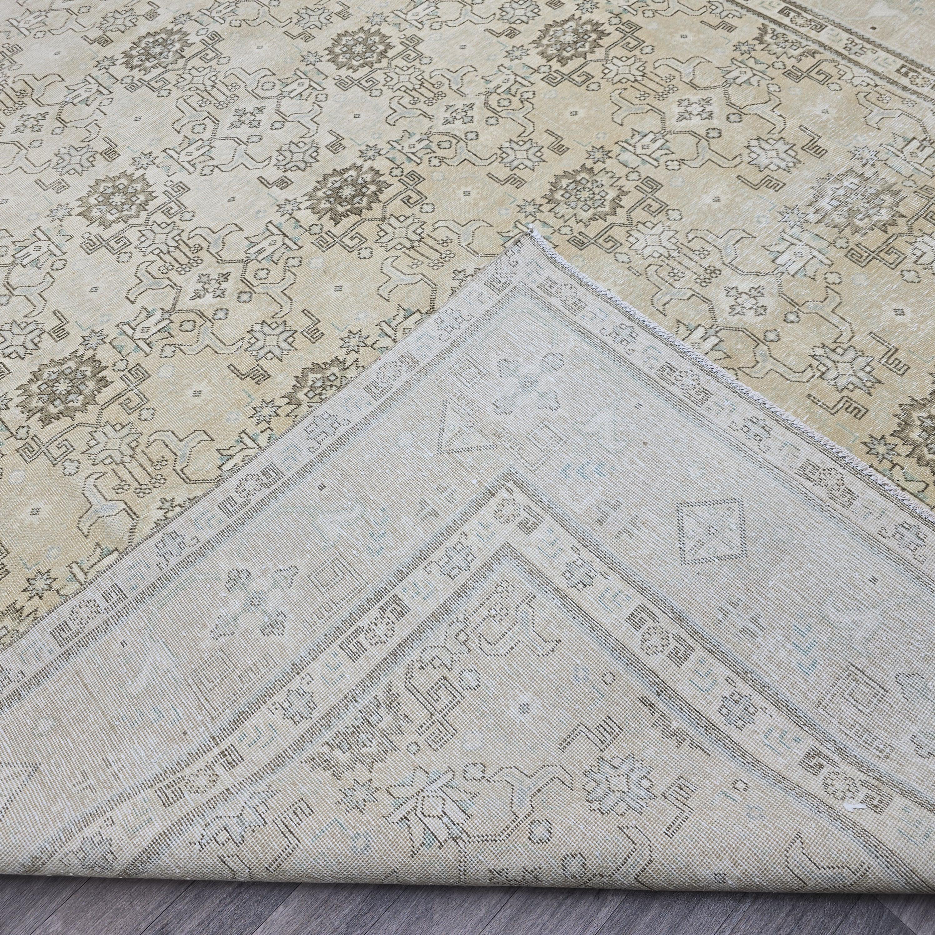 Large Hand-Knotted Turkish Oushak Rug: 9.25 x 13 ft, Neutral Floral