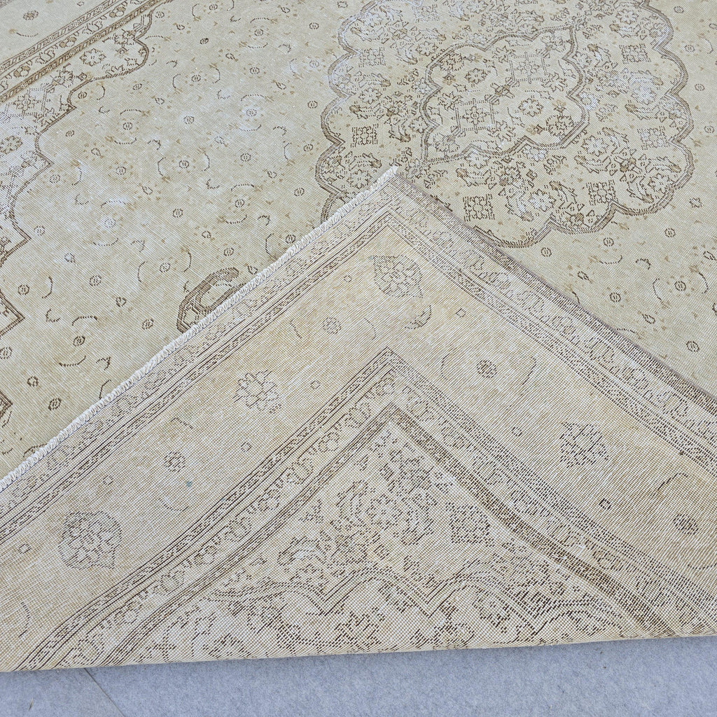 Turkish Rug 9x12 | Large Medallion Area Rug | Hand Knotted Neutral Oushak area rug