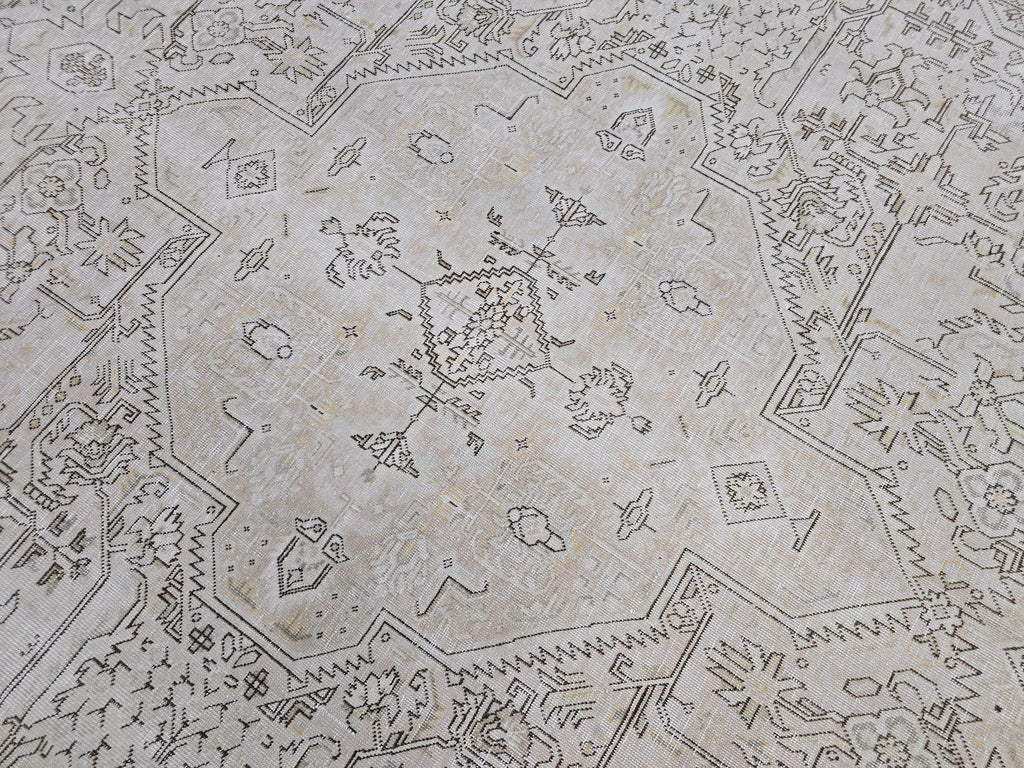 Neutral Turkish Oushak Area Rug 9x12 Beige Cream Brown Vintage Handmade