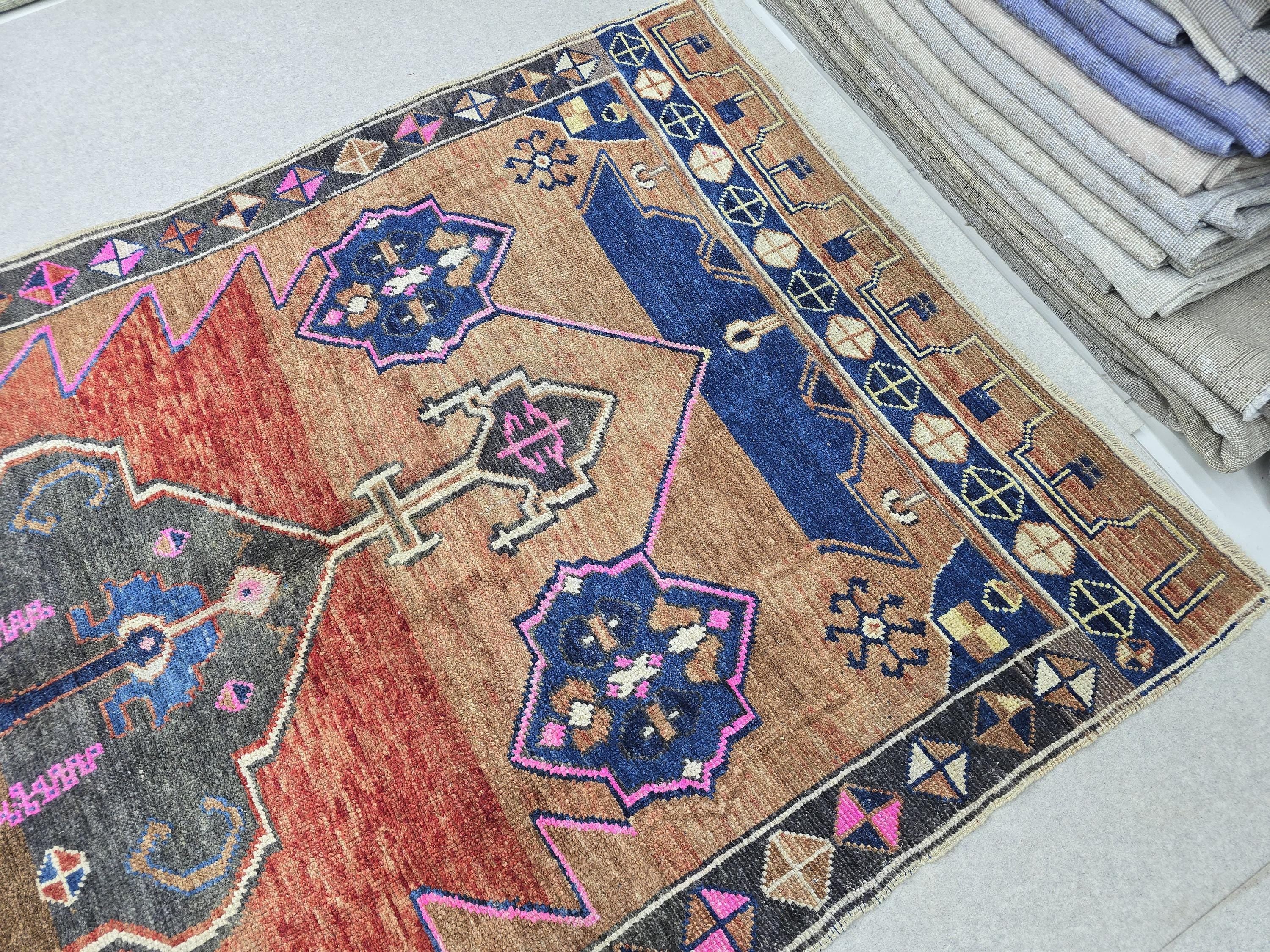 Turkish Oushak Rug 5x13, Vintage Wide Runner Rug, Hand Knotted Wool Kars Rug,  Anatolian Hallway Rug, Brown Red Boho Living Room Carpet