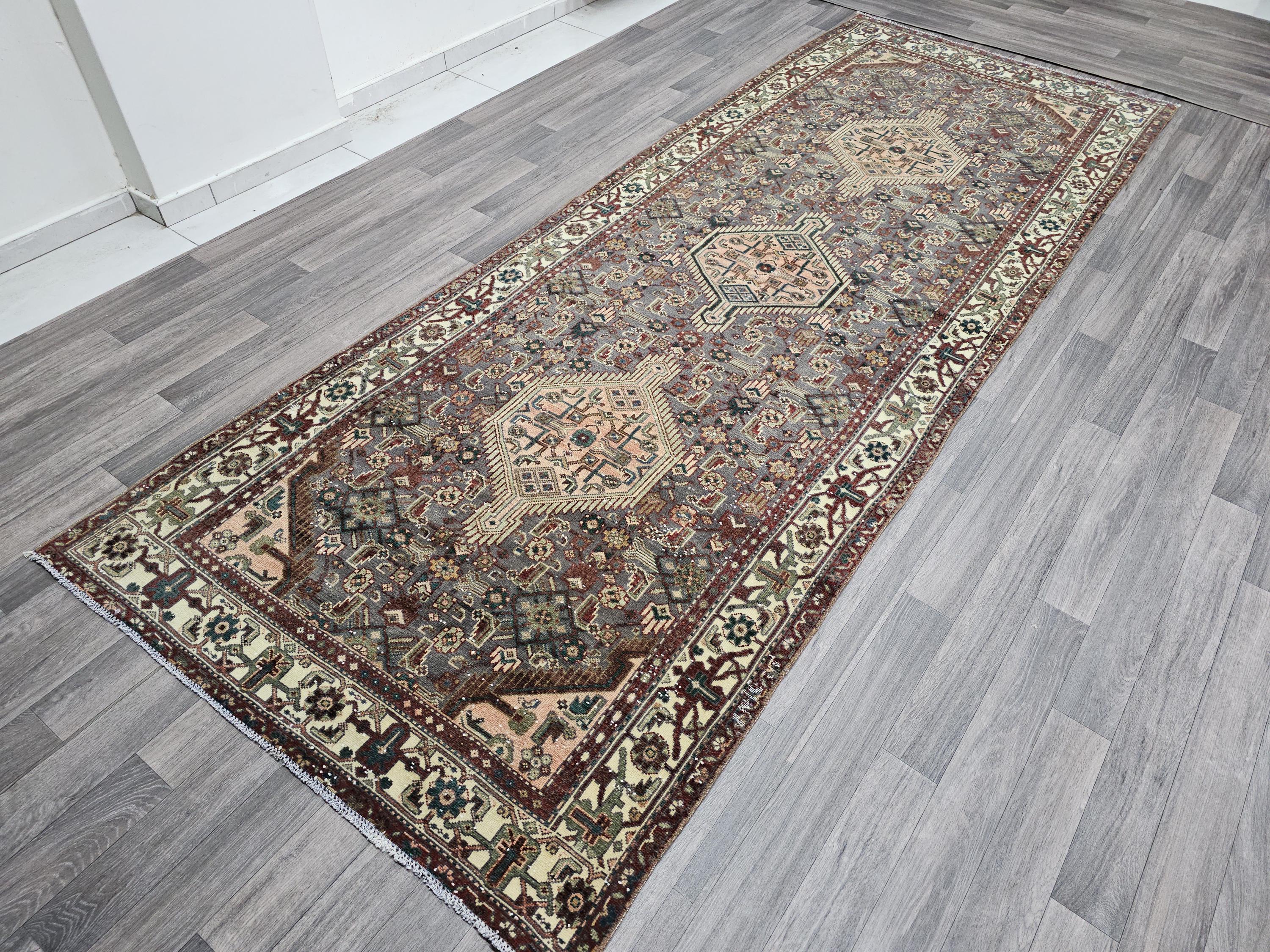 4x11 Classic Vintage Wool Runner Rug Geometric Design Hand Knotted