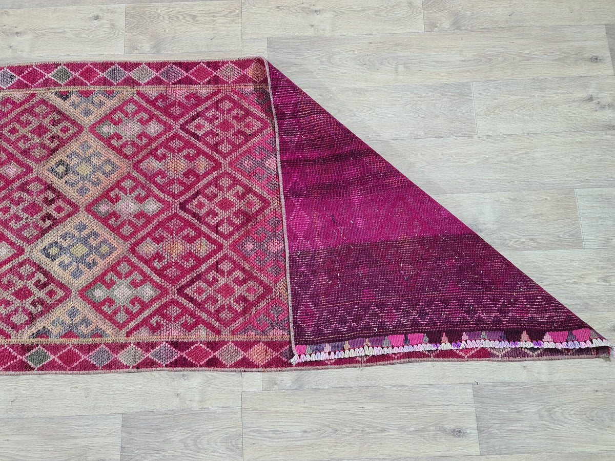 Purple Oushak Runner Rug: Hand-Knotted Wool, Vintage Turkish Design (2.75x14.4 ft)