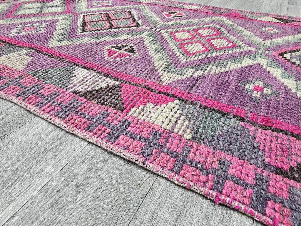 2.70x13.50 feet Vintage Turkish Herki Runner Rug, Hand-Knotted Wool Rug
