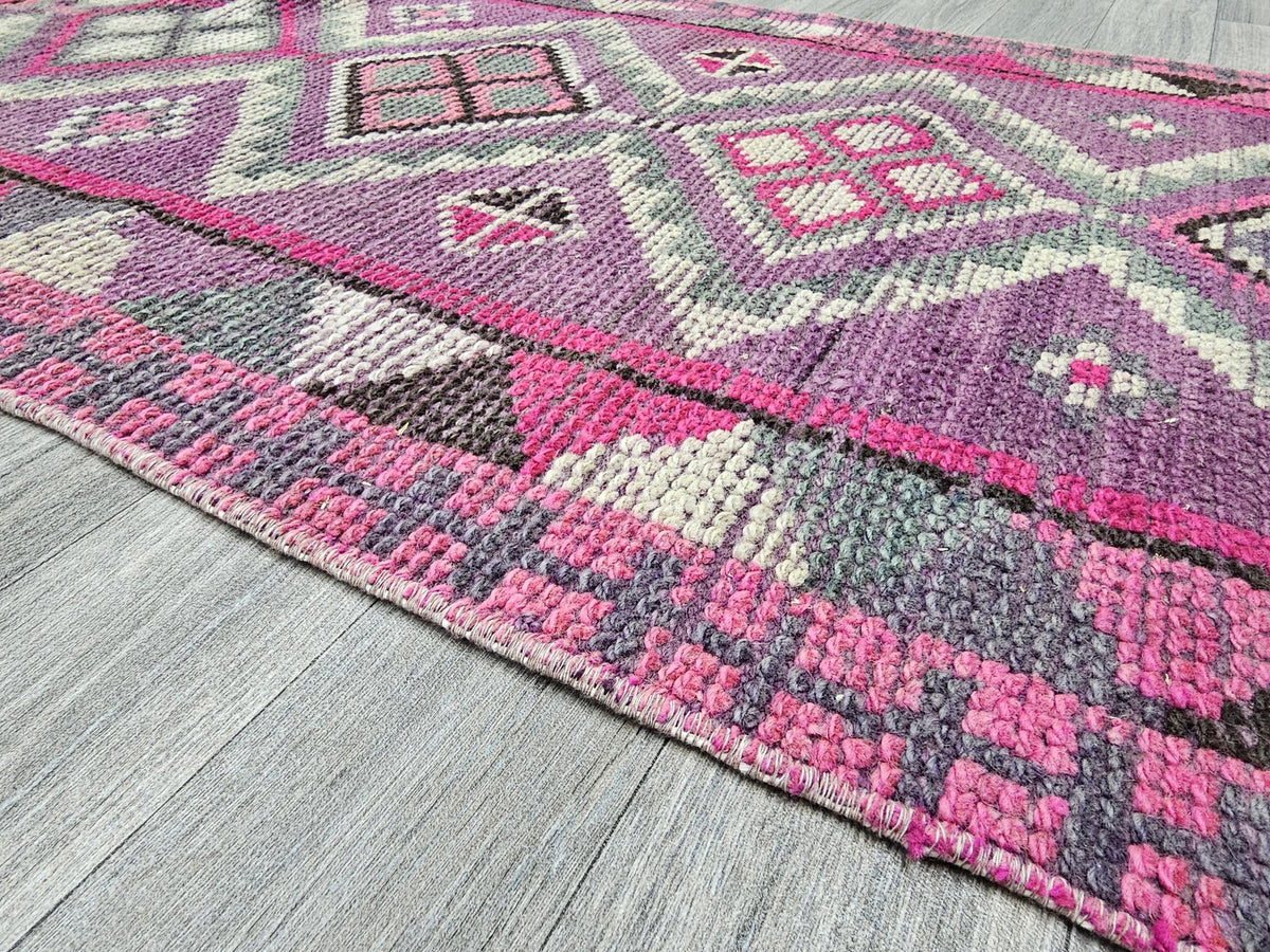 2.70x13.50 feet Vintage Turkish Herki Runner Rug, Hand-Knotted Wool Rug
