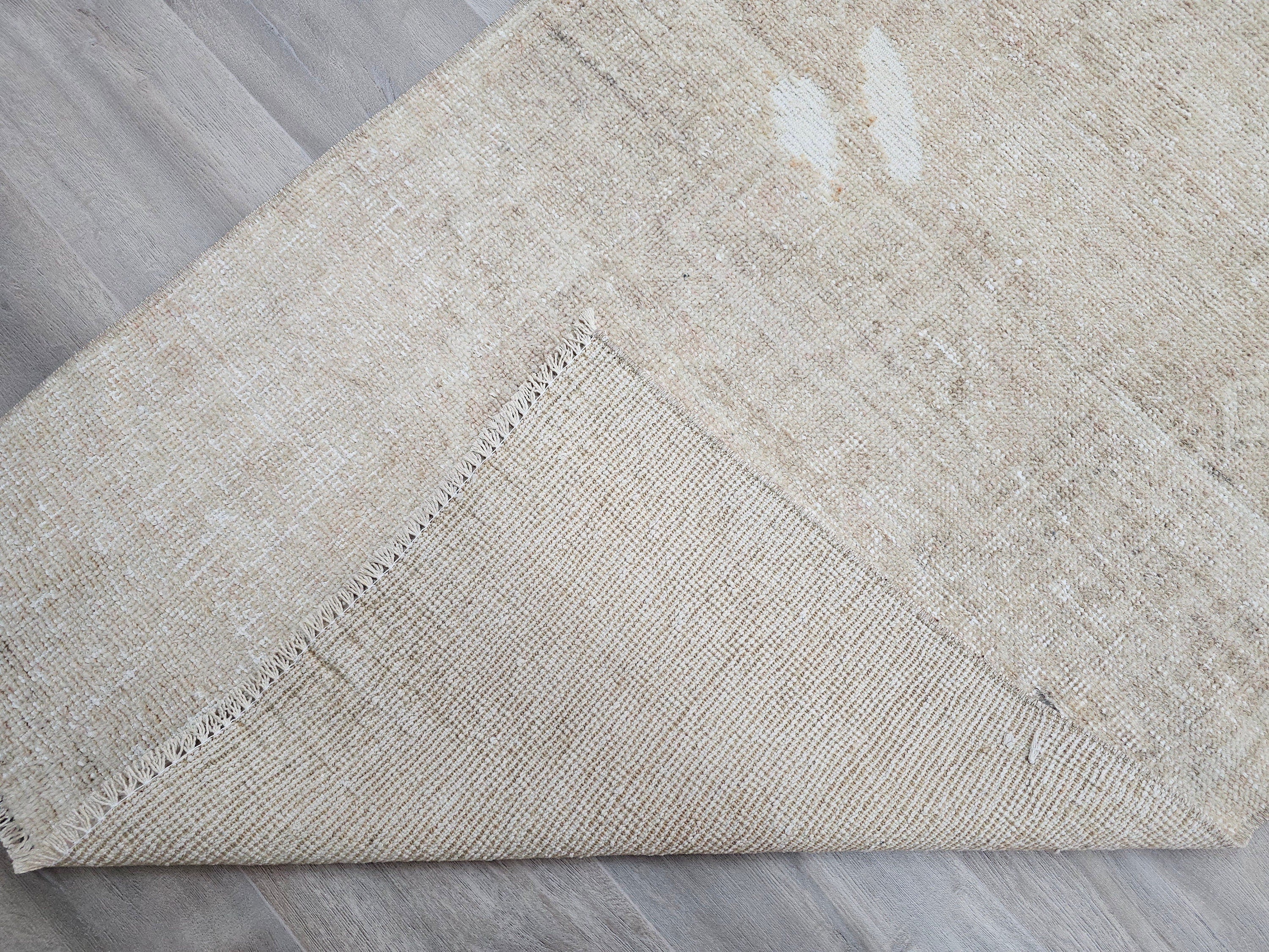 Oushak Turkish Runner Rug 3x13: Neutral Distressed Wool Hallway Rug
