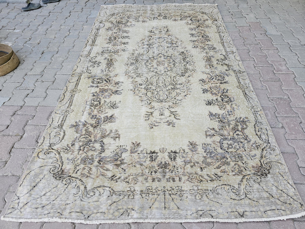 5x9 Wool Oushak Rug - Handmade Vintage Turkish Neutral Rug