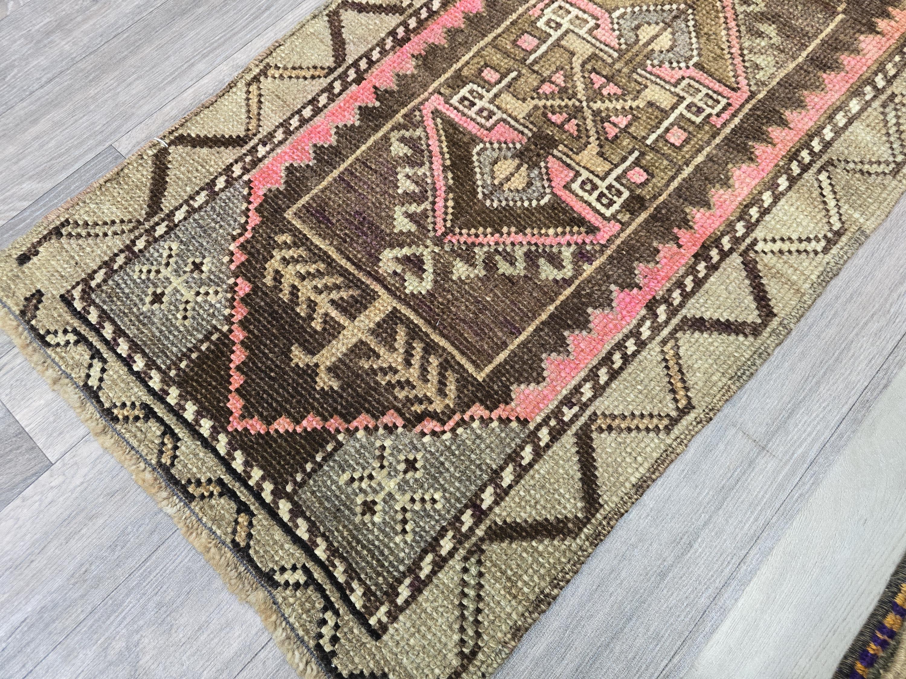 Vintage Turkish Oushak Rug: 20x39 Boho Earthy Entryway Mat
