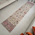Vintage Turkish Oushak Runner Rug: Floral Wool Hallway Rug (2.4x10 ft)