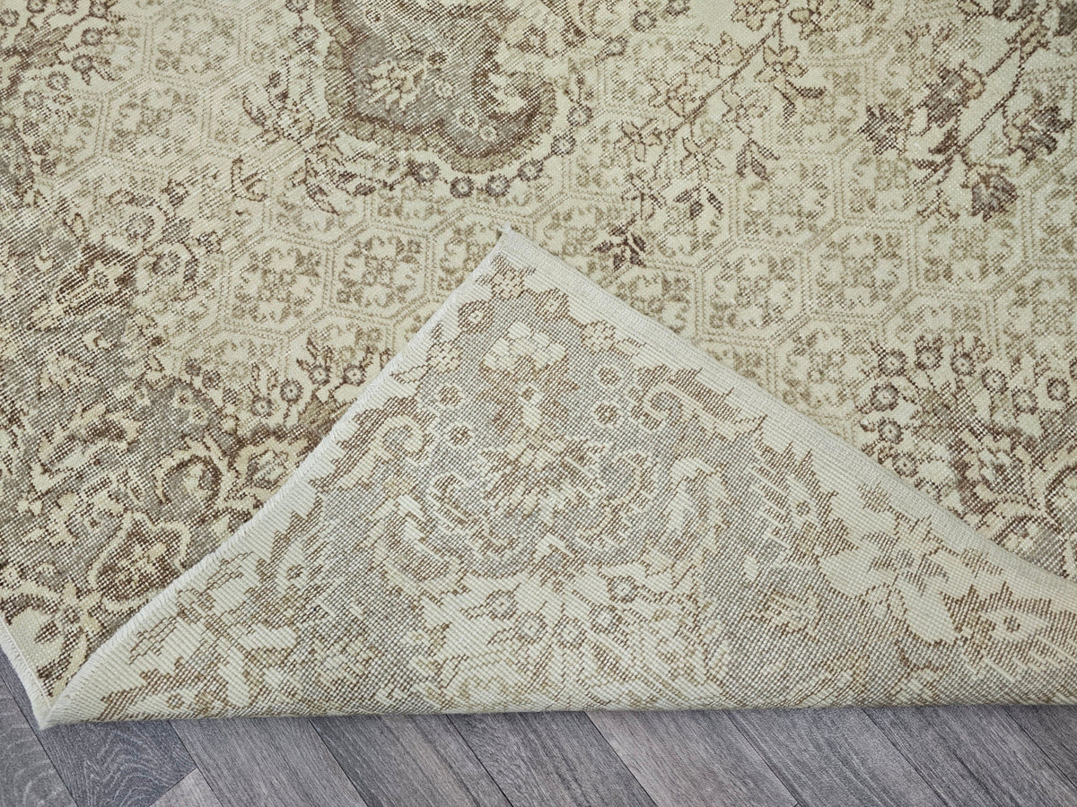 7x10 Neutral Oushak Rug: Hand-Knotted Vintage Wool Area Rug
