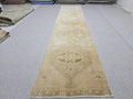 Turkish Rug 3x13, Antique Neutral Runner, Hand Knotted Wool Oushak Runner, Faded Camel Beige Hallway Carpet, Distressed Boho Stair Rug