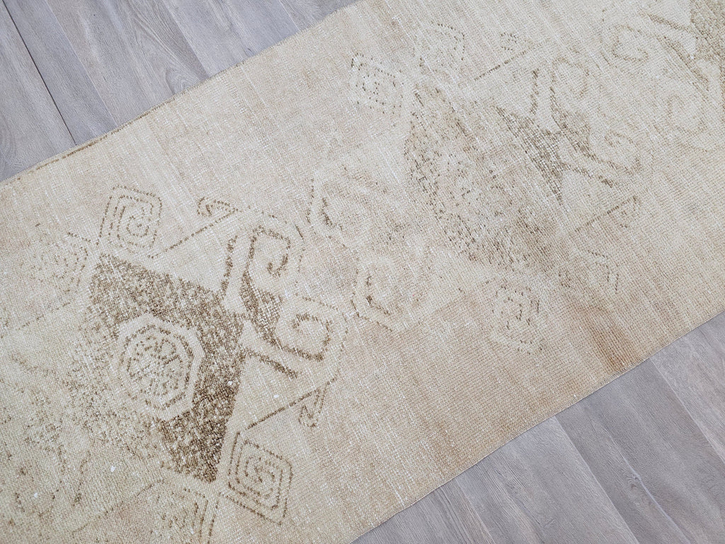 Hand Knotted Turkish Runner Rug 3x12: Vintage Wool Hallway Carpet