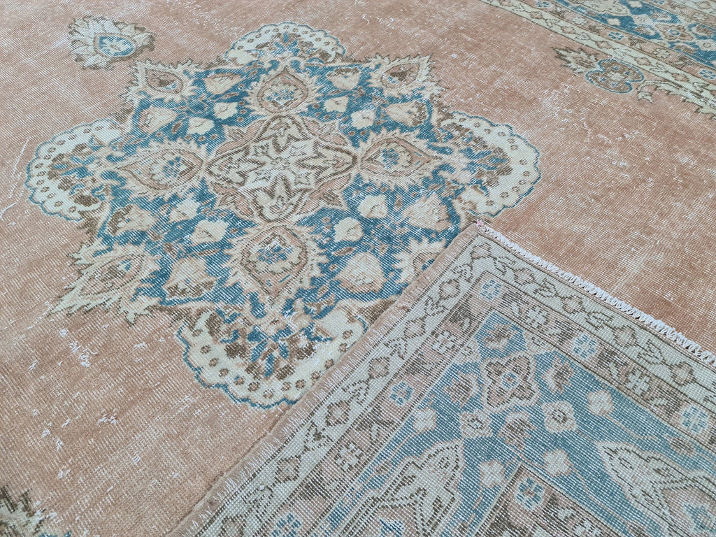 Large Vintage Hand-Knotted Turkish Oushak Wool Rug (7.2 x 10.5 ft)