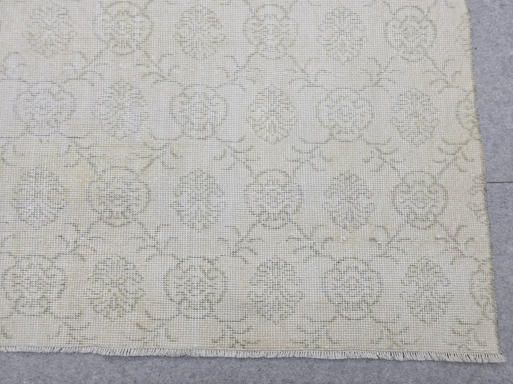 7x11 Vintage Turkish Oushak Rug, Handknotted Ivory Floral Wool Carpet