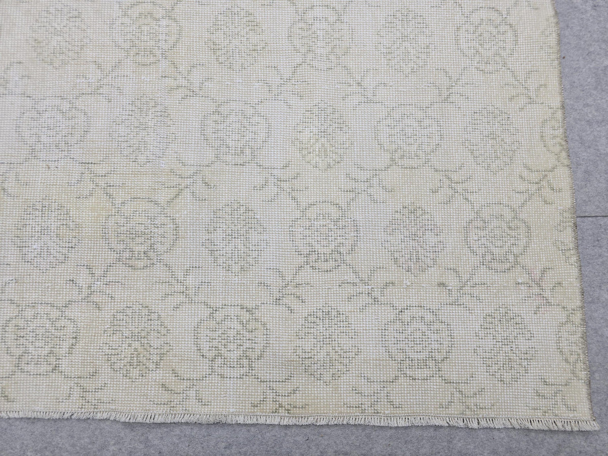 7x11 Vintage Turkish Oushak Rug, Handknotted Ivory Floral Wool Carpet