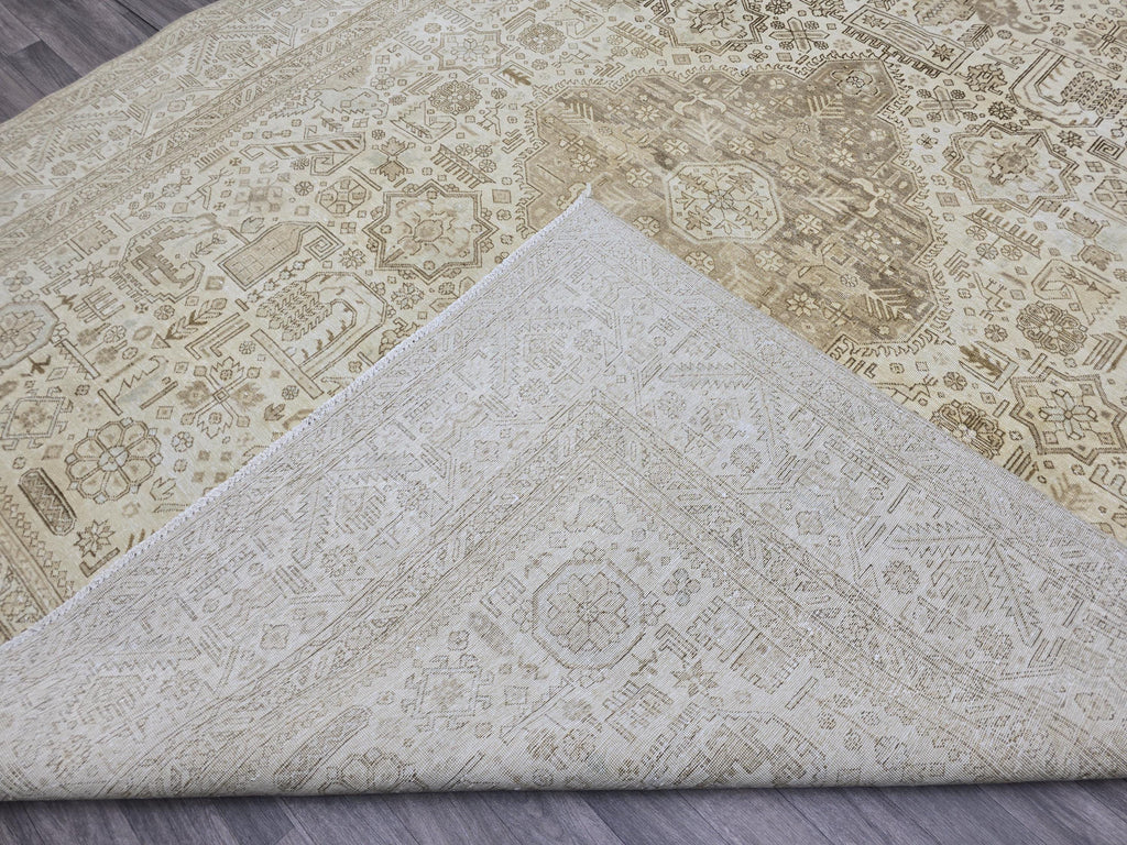 10x12 Turkish Area Rug: Neutral Beige Oushak Style Area Rug, 9'6" x 12'1"