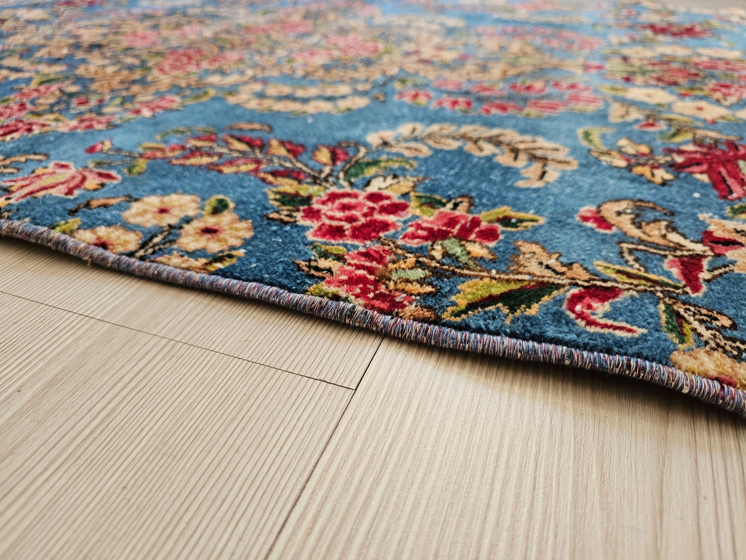 Blue Vintage Runner Rug/2.95x9.50 feet/ Hand Knotted Wool Floral Design Oushak Runner