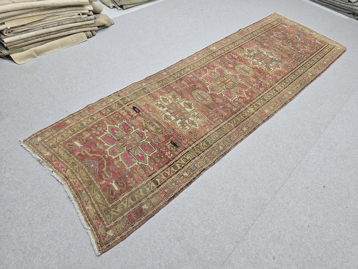 3.5x11 Authentic Vintage Runner Rug - Hand Knotted Wool Runner - Oushak Hallway Runner - Traditional Oriental Wool Rug for Home Decor