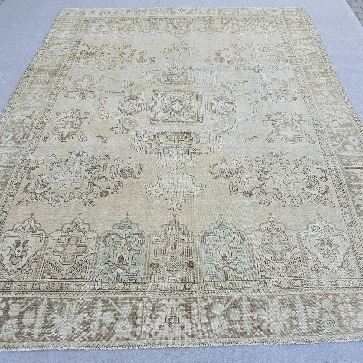 Vintage Rug 9x12 : Neutral Turkish Oushak Area rug /9.50x11.80 feet