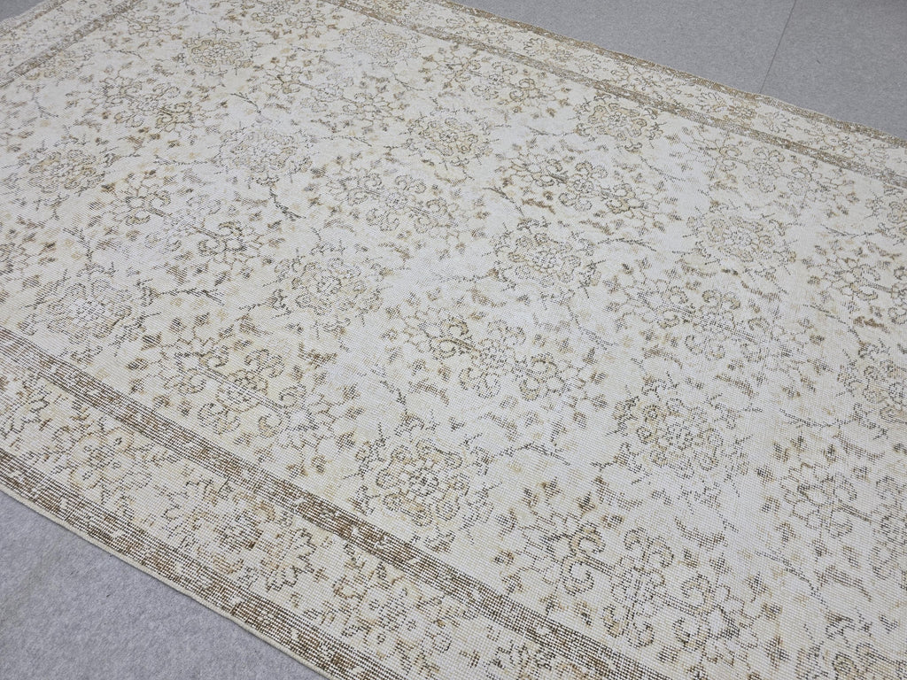 Oushak Rug 6x10 Vintage Turkish Handwoven Beige Cream Neutral Distressed Wool Area Carpet 191x317 cm
