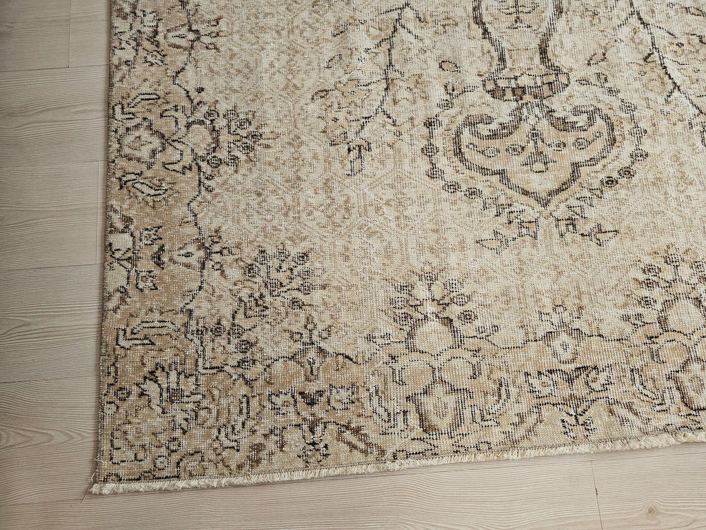 Muted Oushak Rug: 5.3x8.6 ft. Vintage Turkish Wool Area Rug