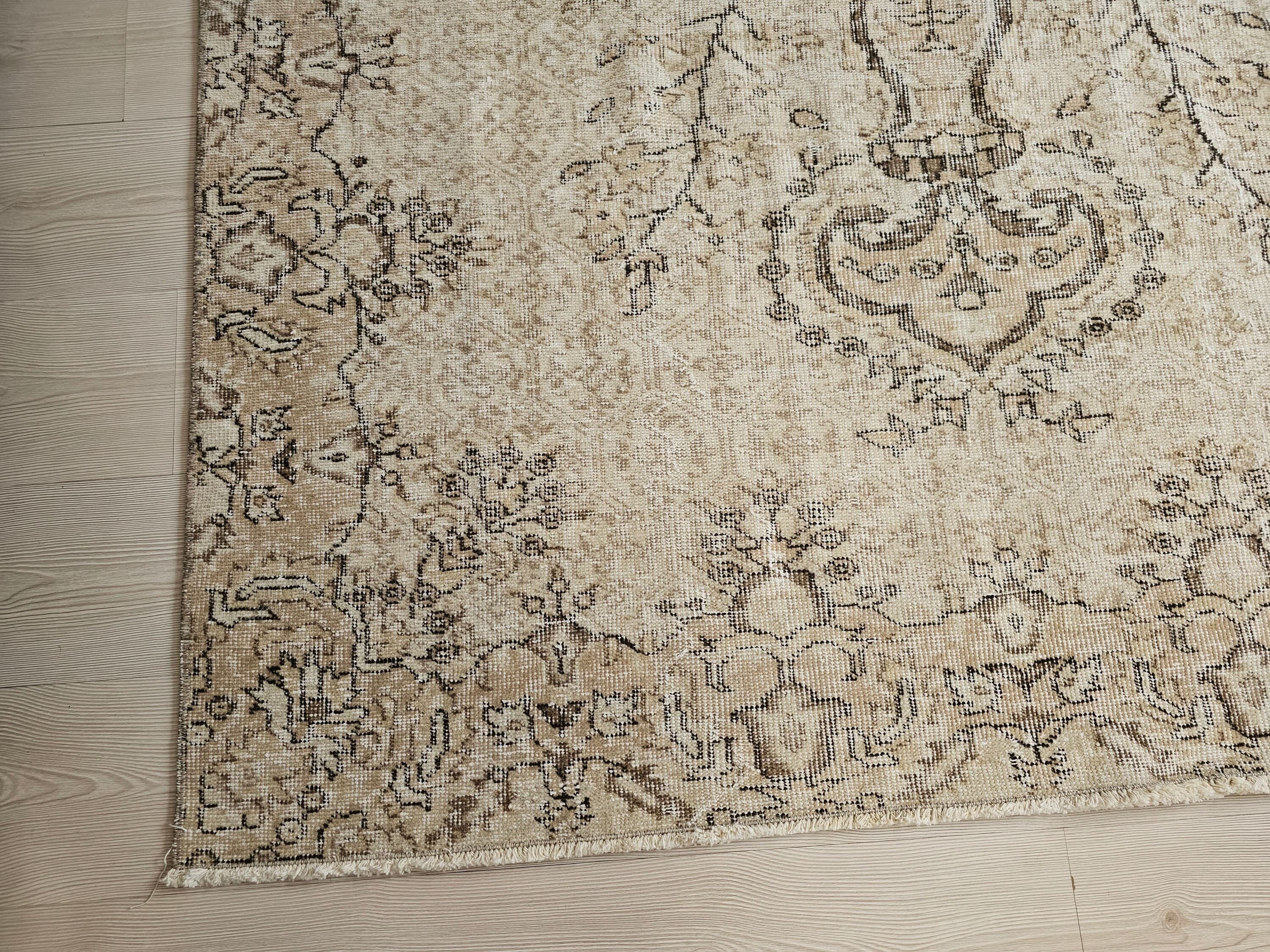 Muted Oushak Rug: 5.3x8.6 ft. Vintage Turkish Wool Area Rug