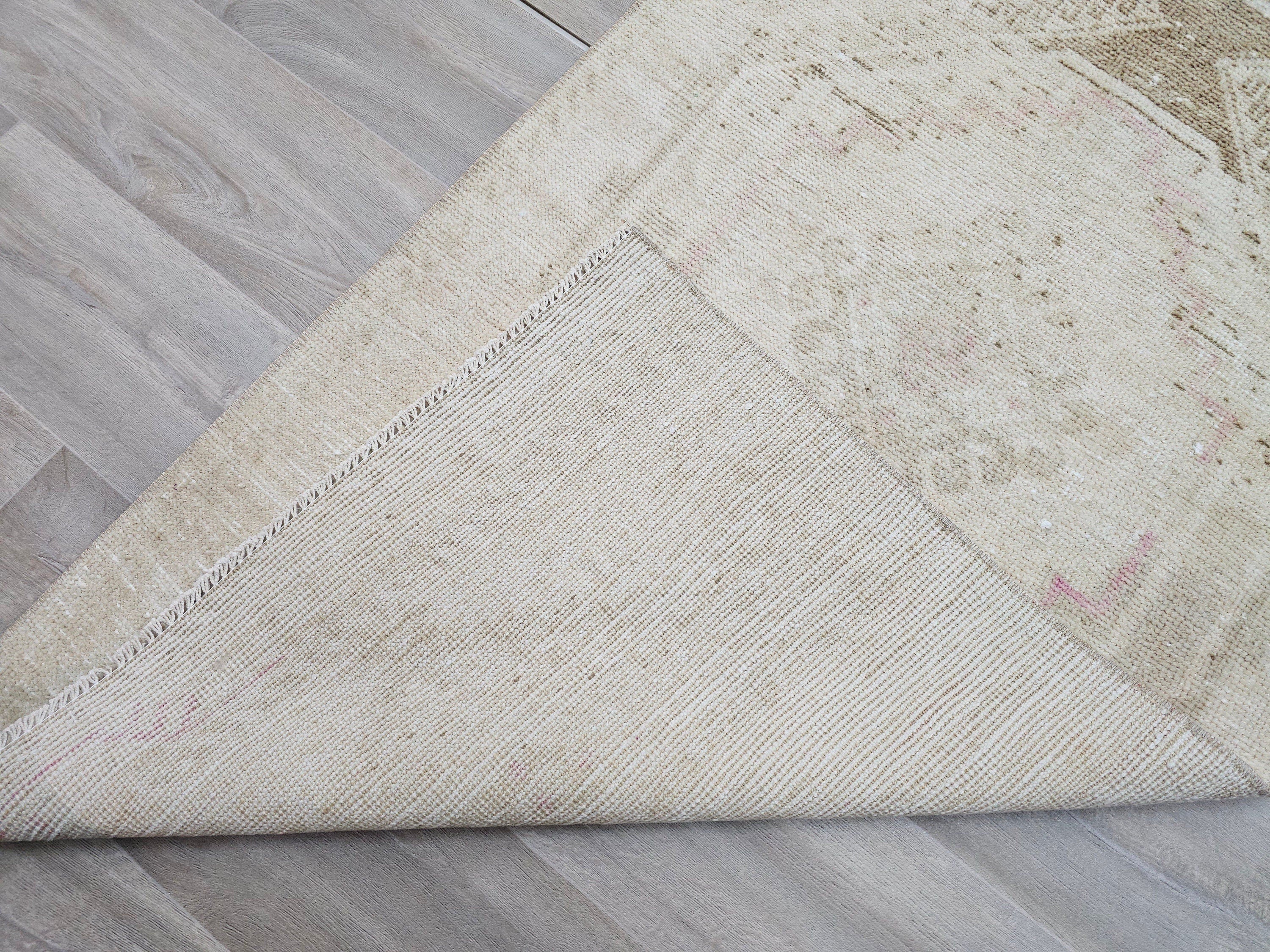 Hand Knotted Wool Turkish Runner Rug: Neutral Oushak Stair Runner (3x14 ft)