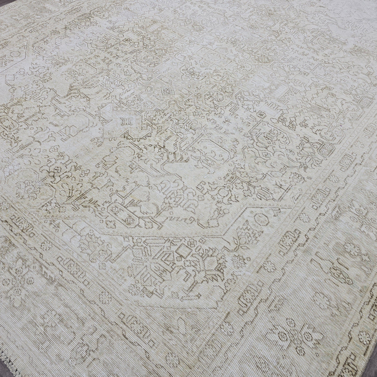 Neutral Oushak 9x12 Area Rug: Handmade Wool Vintage Carpet /9.35x12 feet