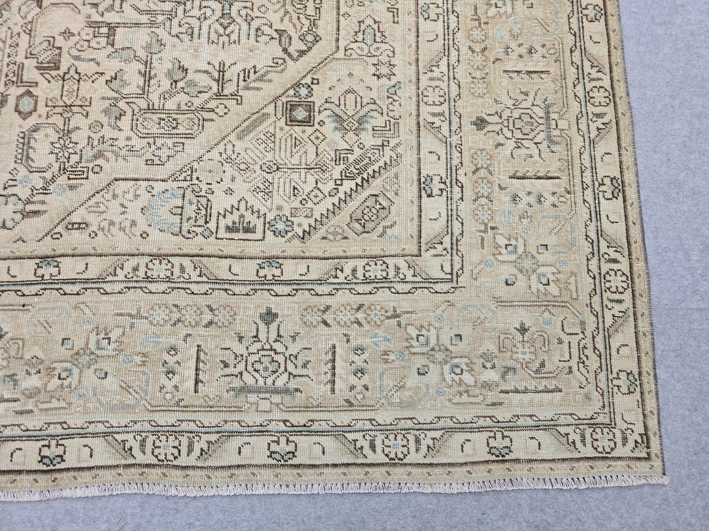 Handmade 8x11 Neutral Area Rug for Livingroom and Bedroom, Hand Knotted Turkish Oushak Rug